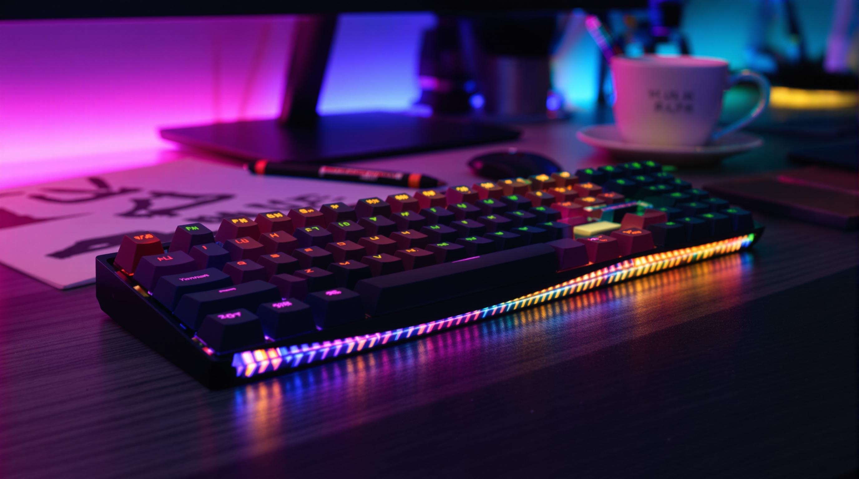 Photo d'un clavier mécanique en pleine action dans un studio design, illustrant la fusion entre technologie et art.