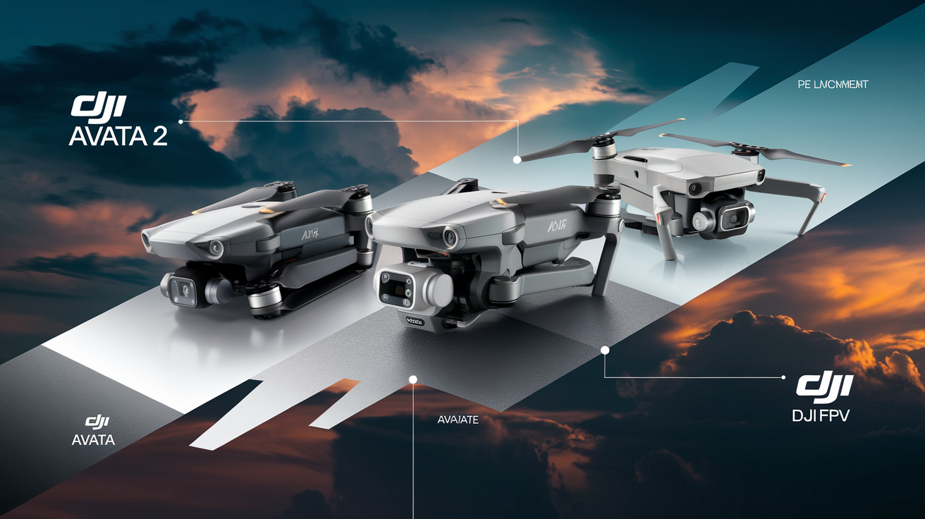 Vue d'ensemble des modèles DJI Avata 2, DJI Avata et DJI FPV.