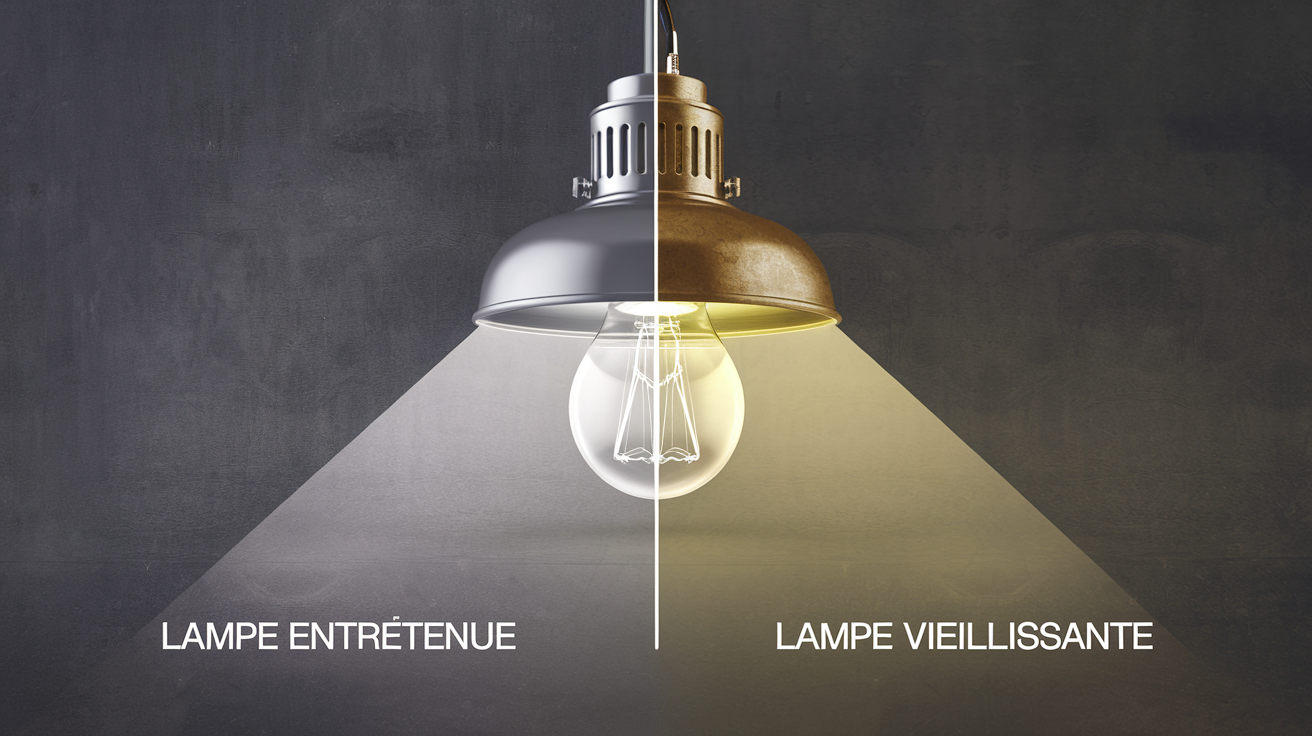 Comparaison visuelle montrant la netteté et la luminosité d'une image projetée avec une lampe fraîchement entretenue versus une lampe vieillissante.