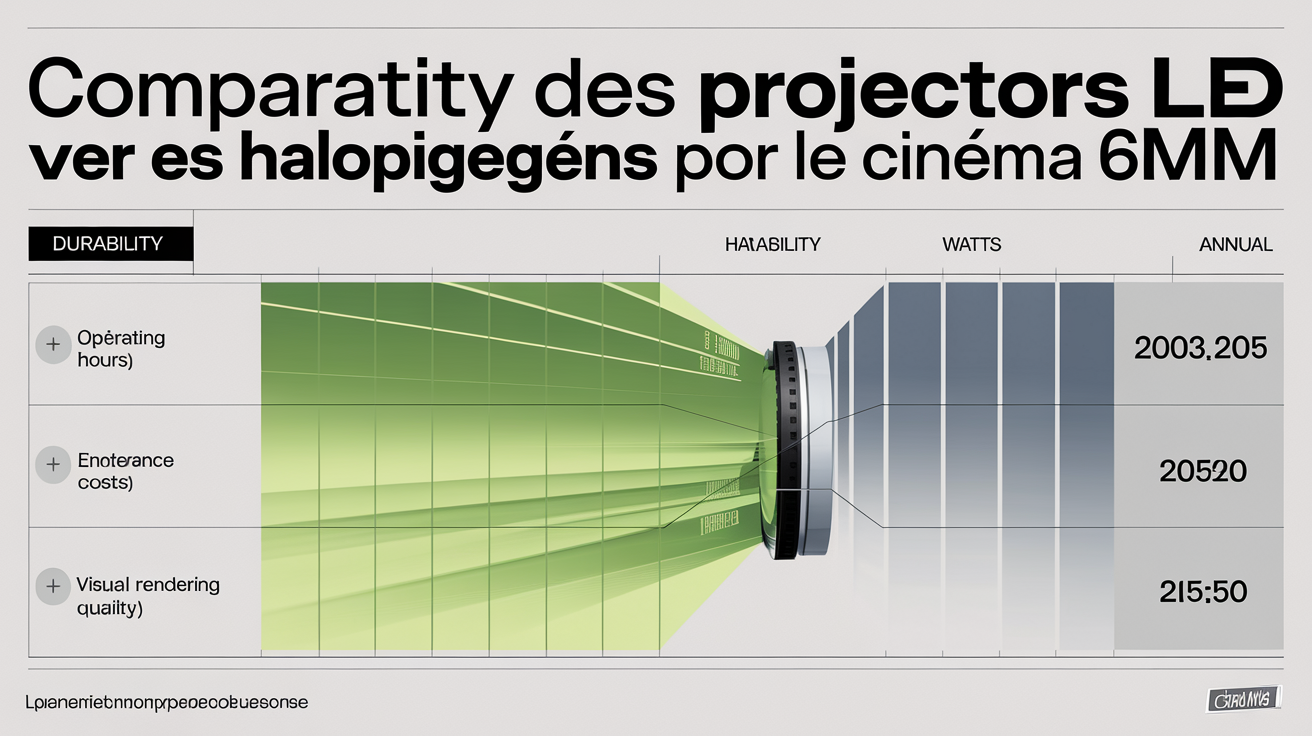 Tableau comparatif entre projecteurs LED et halogène pour le cinéma indépendant.