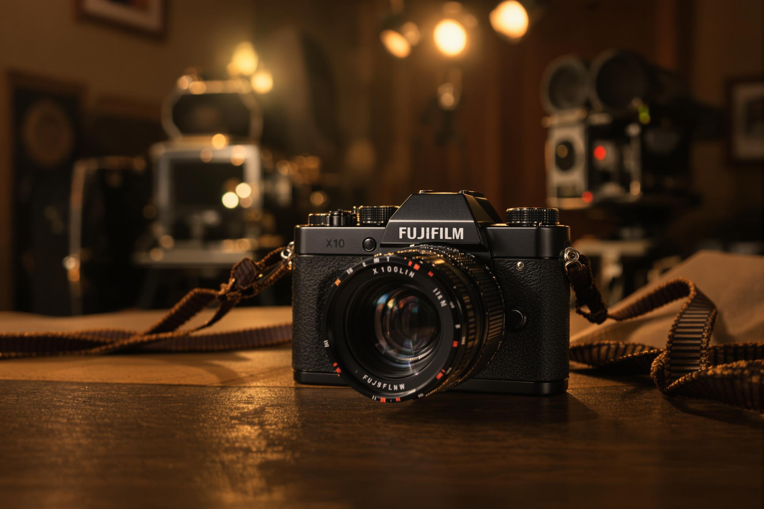 Fujifilm X100VI dans un décor vintage rappelant l'âge d'or du cinéma.
