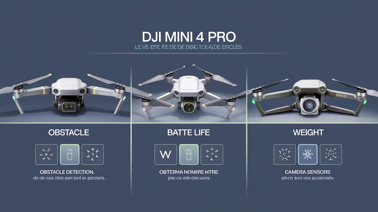 Diagramme détaillé montrant l'implantation des capteurs optiques infrarouges DJI Mini 4 Pro