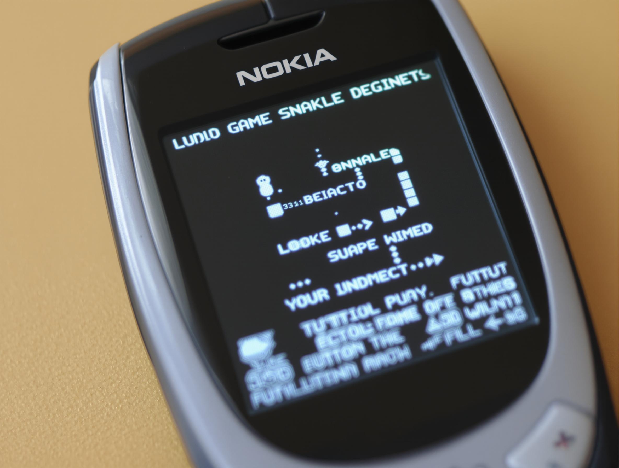 Représentation de l'écran du Nokia 3310 affichant le jeu Snake en cours.