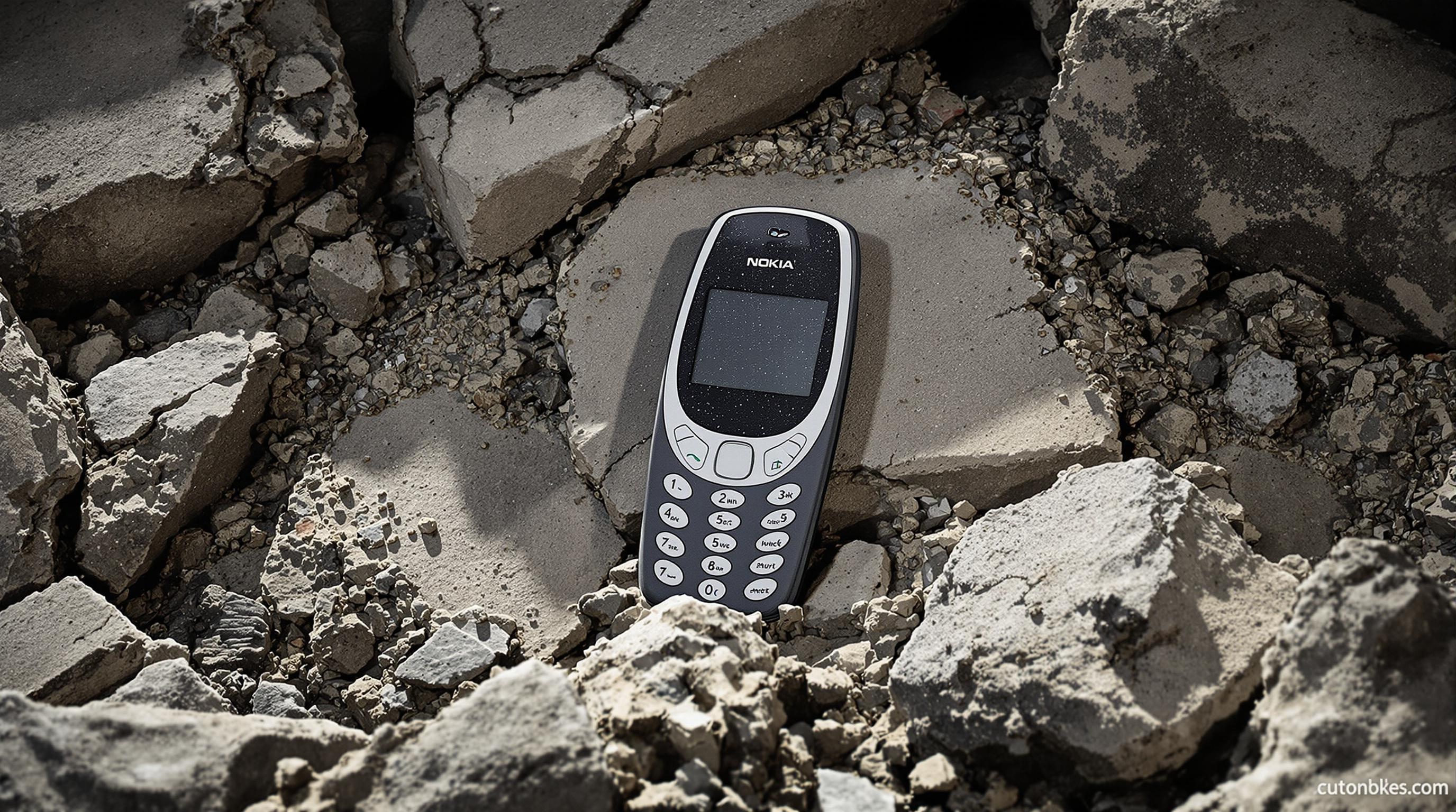 Nokia 3310 en condition extrême démontrant son incroyable robustesse.