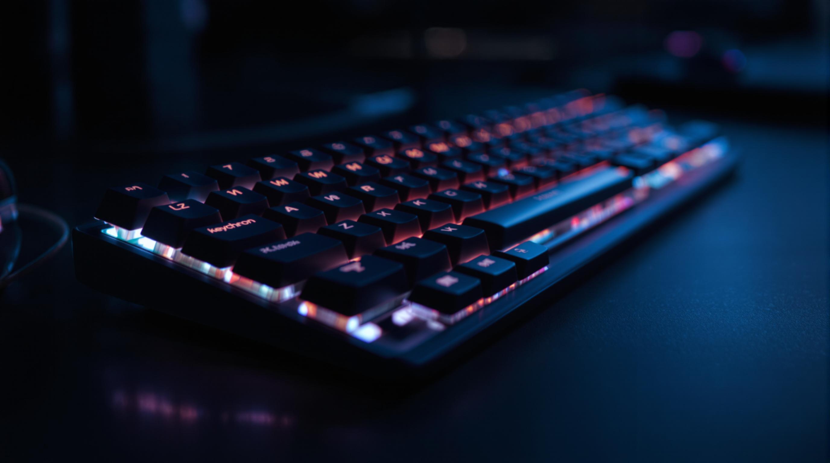 Clavier Keychron sous un éclairage cinématographique, alliant design moderne et fonctionnalité.