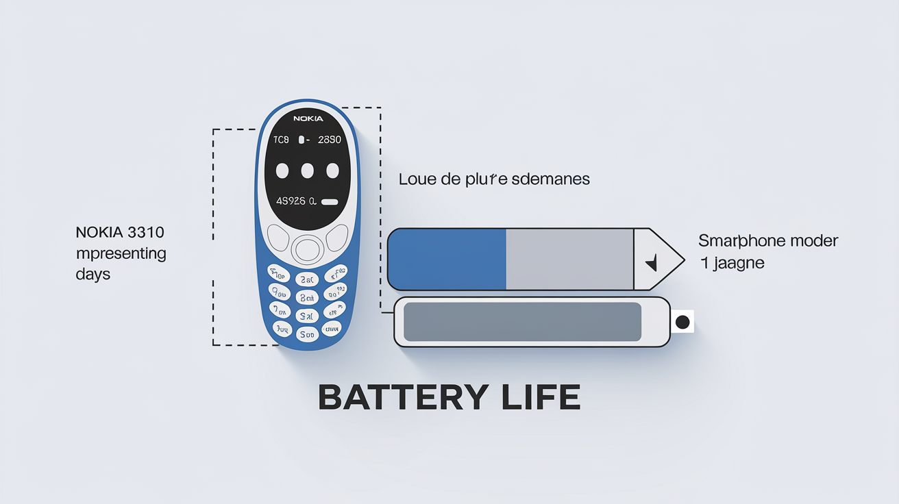 Comparaison de la durée de vie des batteries entre le Nokia 3310 et les smartphones modernes.