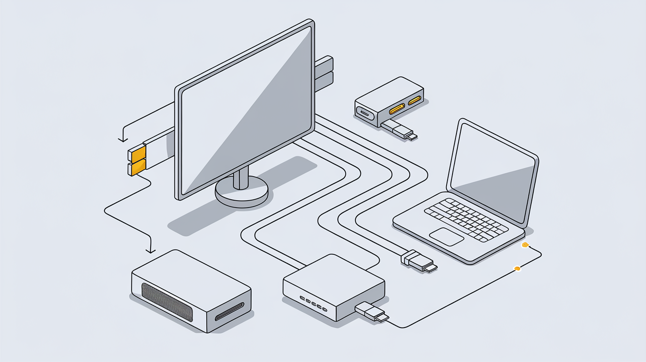 Schéma d'une configuration de connectique moderne pour un écran 4K.