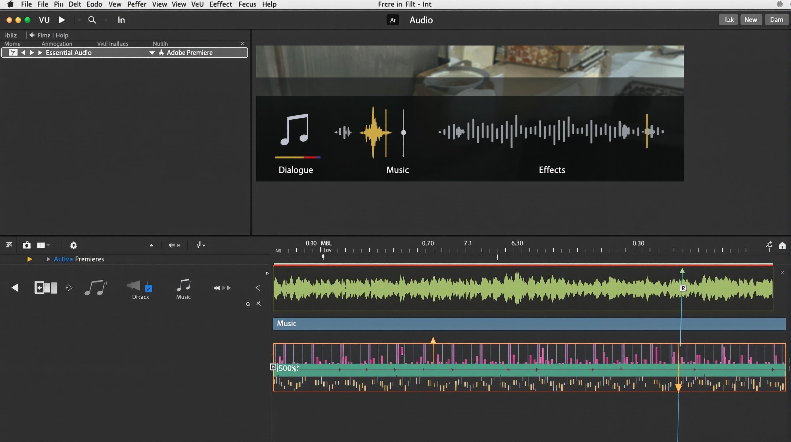 Interface du panneau Audio essentiel dans Adobe Premiere Pro