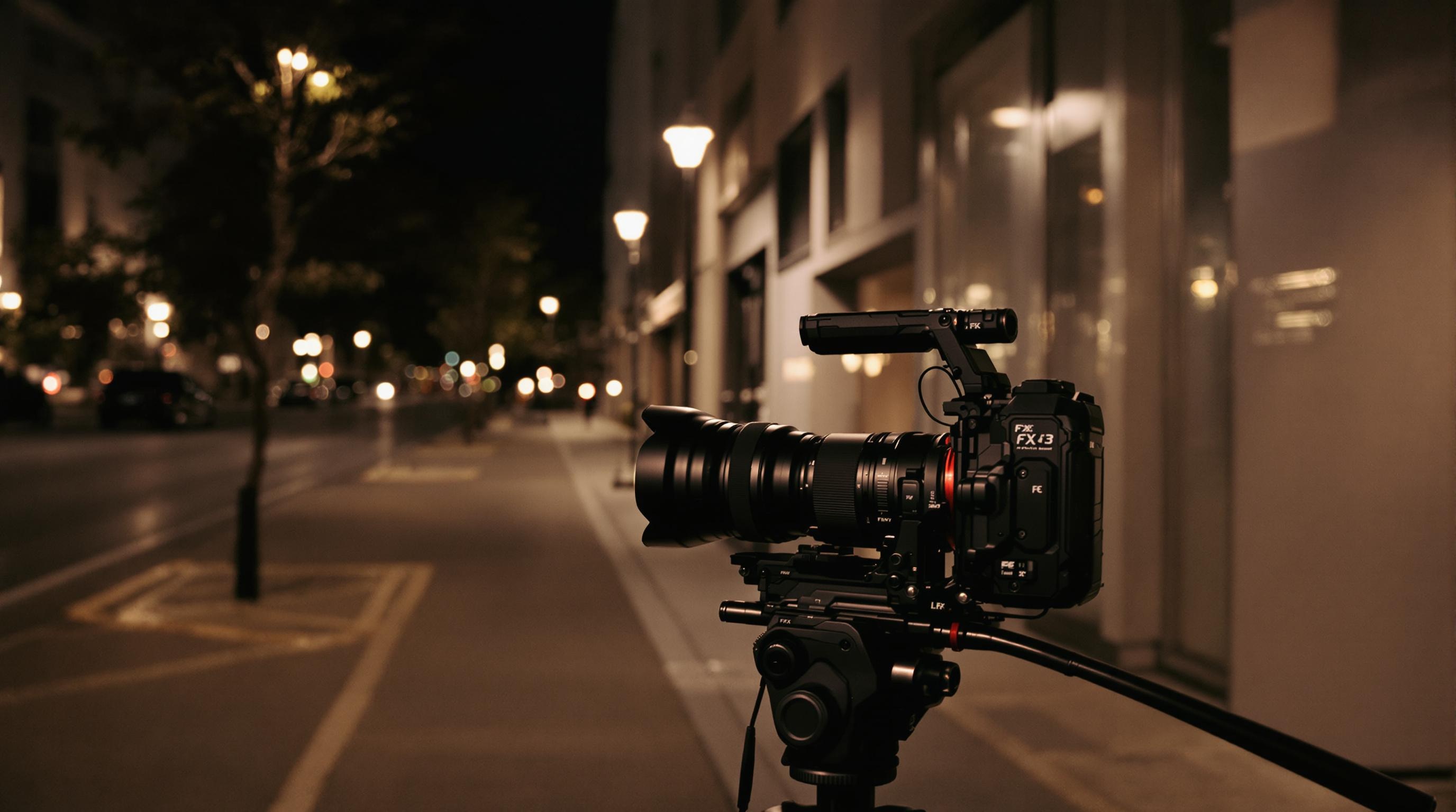 Setup de tournage nocturne utilisant Sony FX3.