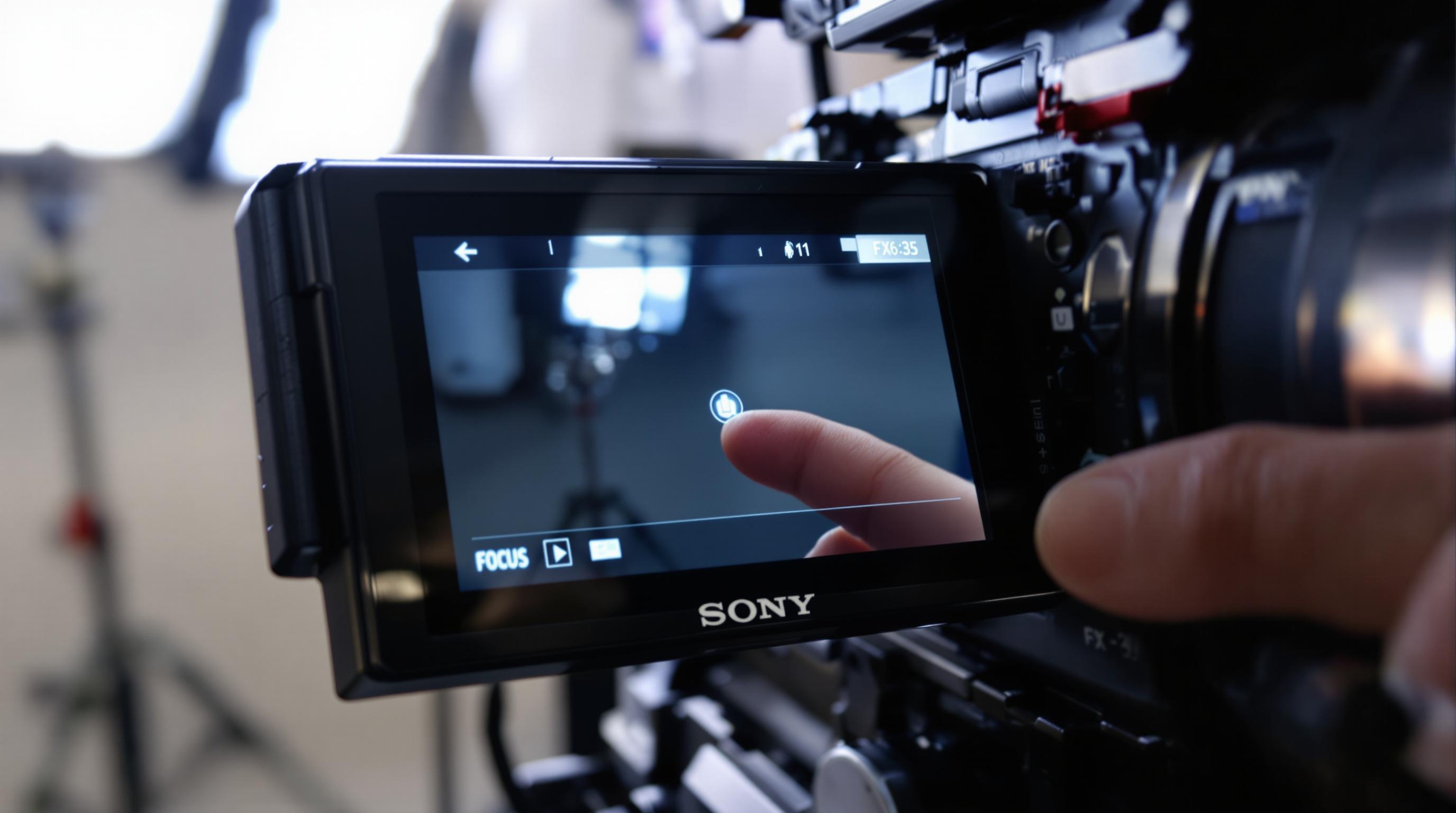 Gros plan sur l'écran tactile du Sony FX3 montrant la fonction Touch Focus.