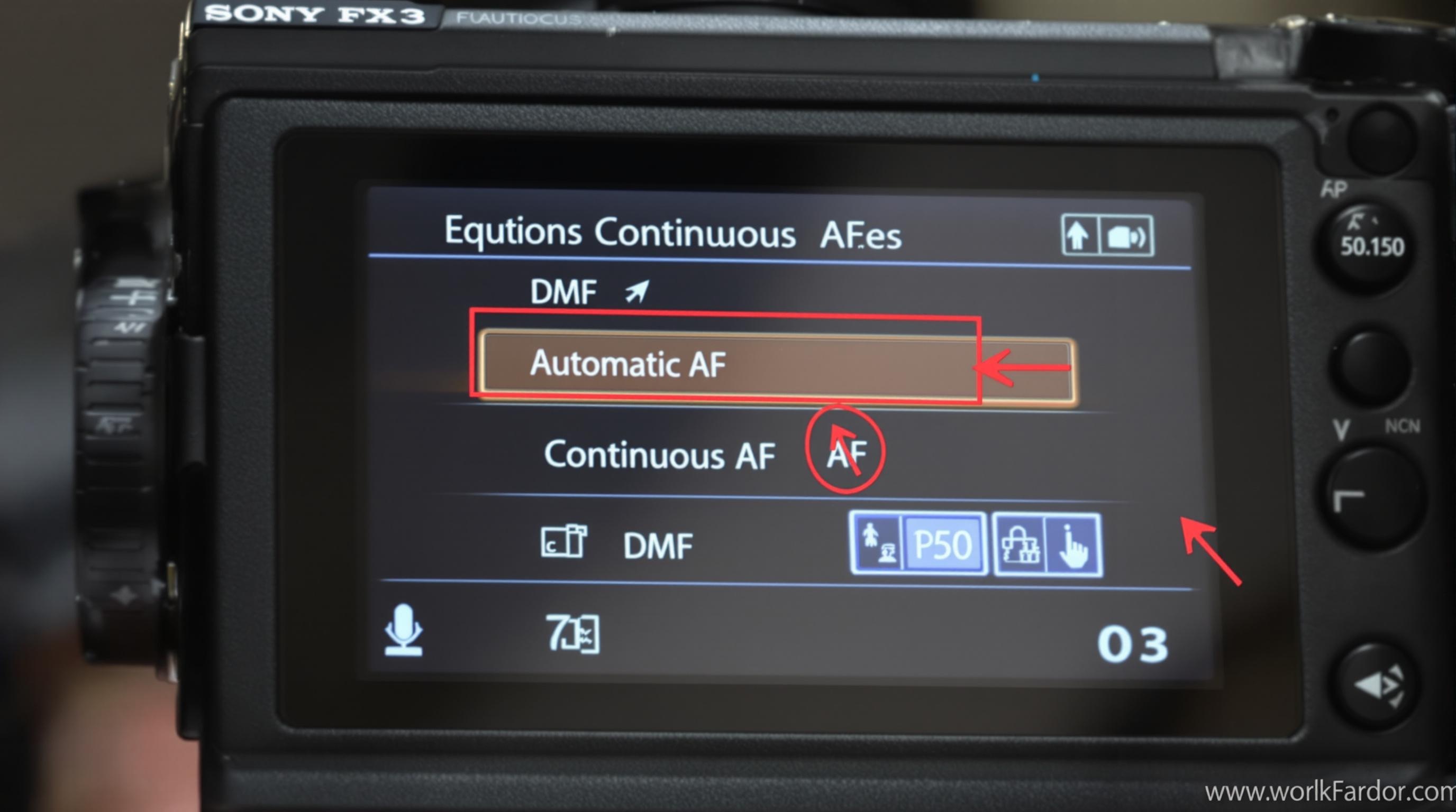 Menu des réglages autofocus du Sony FX3