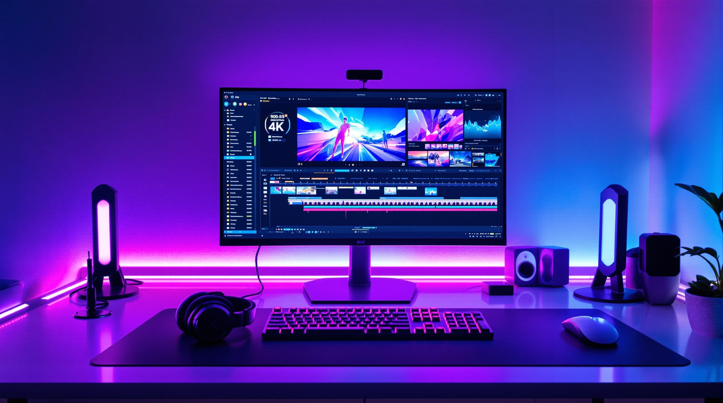 Station de montage vidéo en 4K avec écran performant et interface colorimétrée.