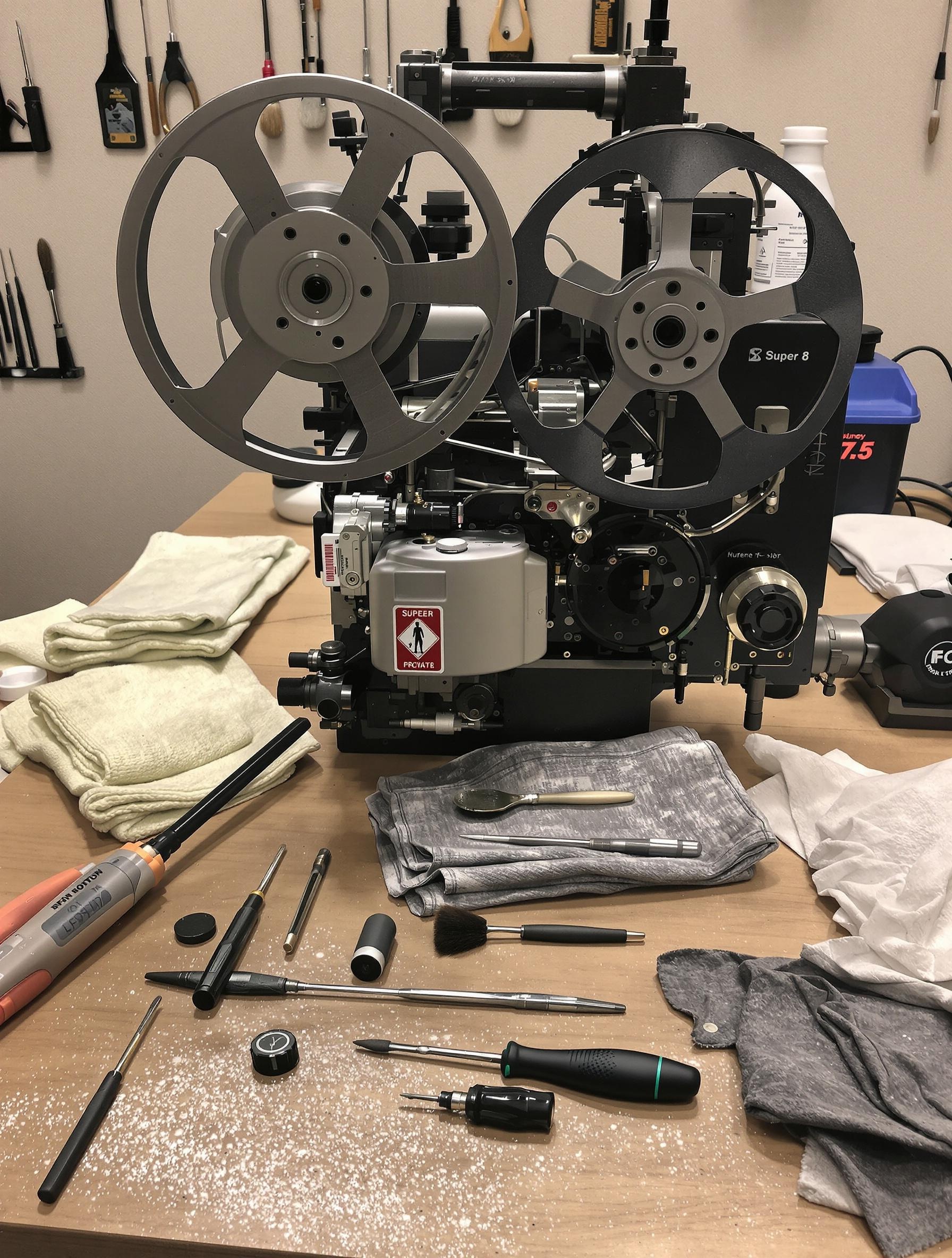 Entretien d'un projecteur Super 8 avec des outils de précision